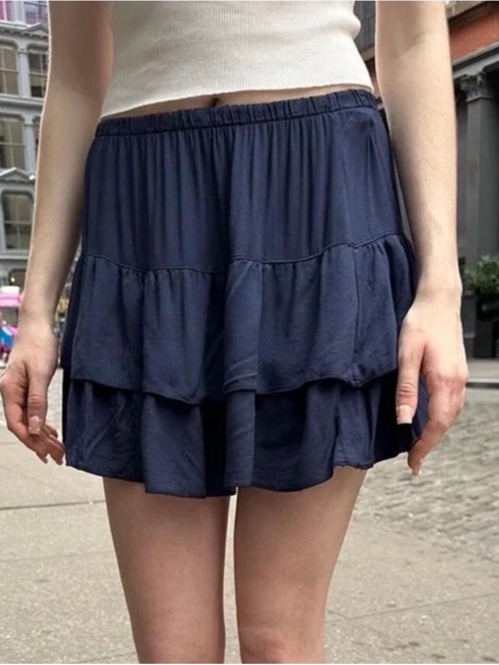 Brandy Melville Navy Tiered Ruffle Skort